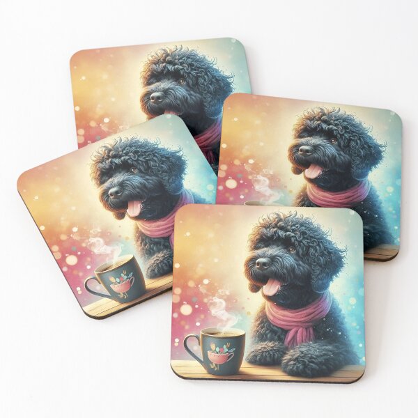 Item preview, Portuguese Water Dog Drinking Coffee designed and sold by The Coffee Critters.