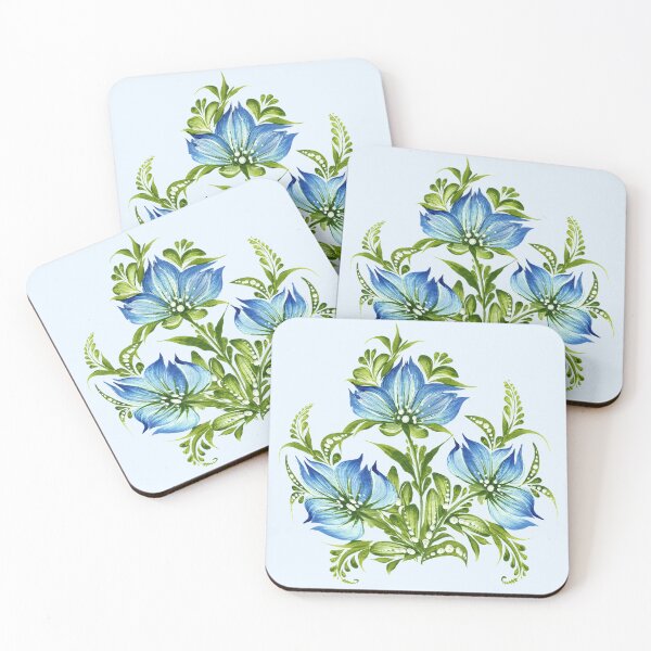 Item preview, Bouquet of delicate-blue flowers, Ukraine art, Petrykivka style, author's drawing designed and sold by Sunflower-7.