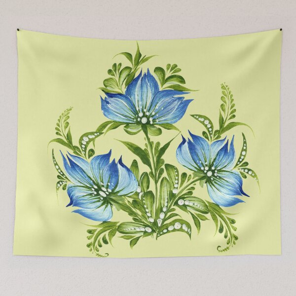 Item preview, Bouquet of delicate-blue flowers, Ukraine art, Petrykivka style, author's drawing designed and sold by Sunflower-7.