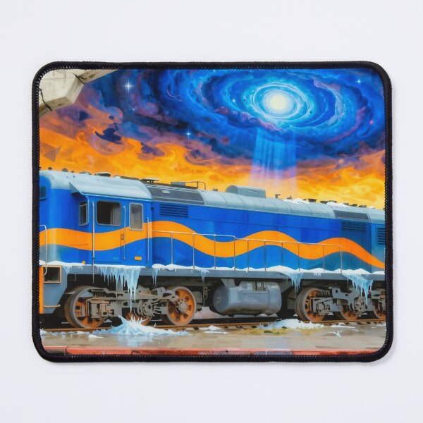 Item preview, Surreal Abandoned Blue Locomotive with Cosmic Galaxy Sky and Icy Winter Atmosphere - Digital Art Concept designed and sold by Gabi.Media.