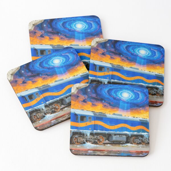 Item preview, Surreal Abandoned Blue Locomotive with Cosmic Galaxy Sky and Icy Winter Atmosphere - Digital Art Concept designed and sold by Gabi.Media.