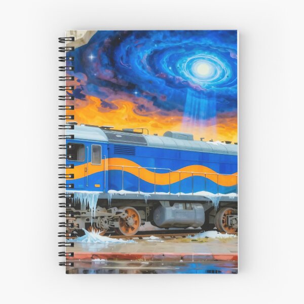 Item preview, Surreal Abandoned Blue Locomotive with Cosmic Galaxy Sky and Icy Winter Atmosphere - Digital Art Concept designed and sold by Gabi.Media.