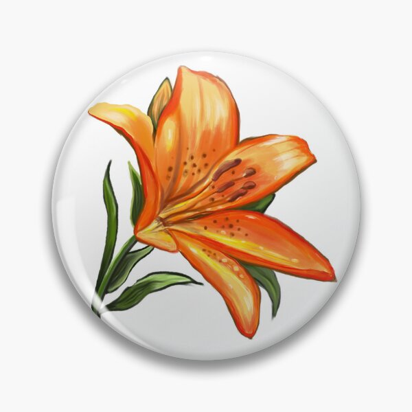 Item preview, Lily Lilly flower painting  - single yellow orange tiger  tiger lily with green leaves Spring Flowers  designed and sold by Artonmytee.