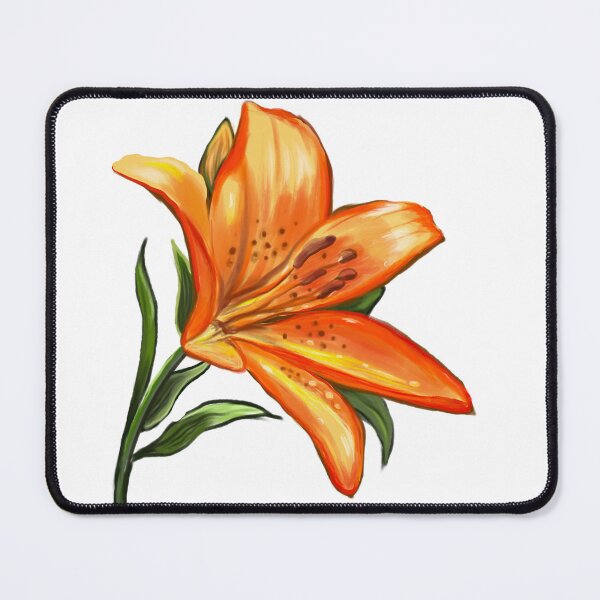 Item preview, Lily Lilly flower painting  - single yellow orange tiger  tiger lily with green leaves Spring Flowers  designed and sold by Artonmytee.