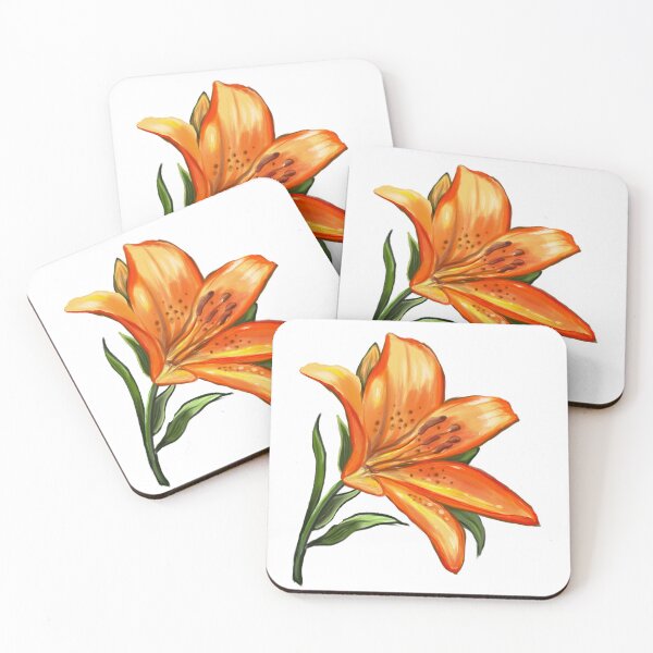 Item preview, Lily Lilly flower painting  - single yellow orange tiger  tiger lily with green leaves Spring Flowers  designed and sold by Artonmytee.
