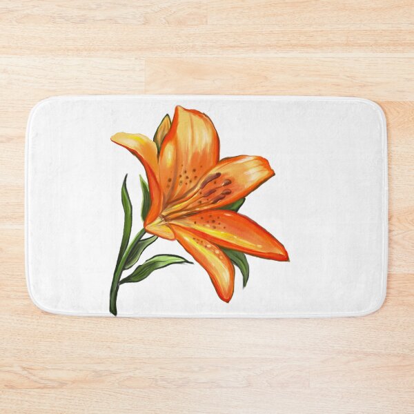 Item preview, Lily Lilly flower painting  - single yellow orange tiger  tiger lily with green leaves Spring Flowers  designed and sold by Artonmytee.