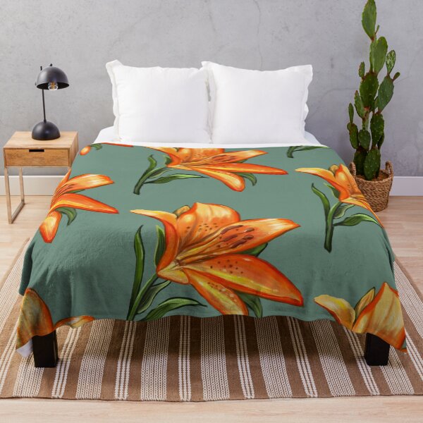 Item preview, Lily Lilly flower painting  - single yellow orange tiger  tiger lily with green leaves Spring Flowers  designed and sold by Artonmytee.