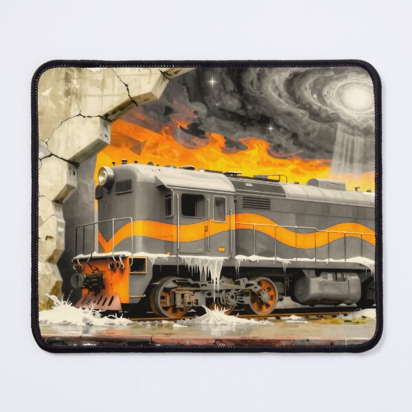 Item preview, Black Surreal Abandoned Blue Locomotive with Cosmic Galaxy Sky and Icy Winter Atmosphere - Digital Art Concept designed and sold by Gabi.Media.