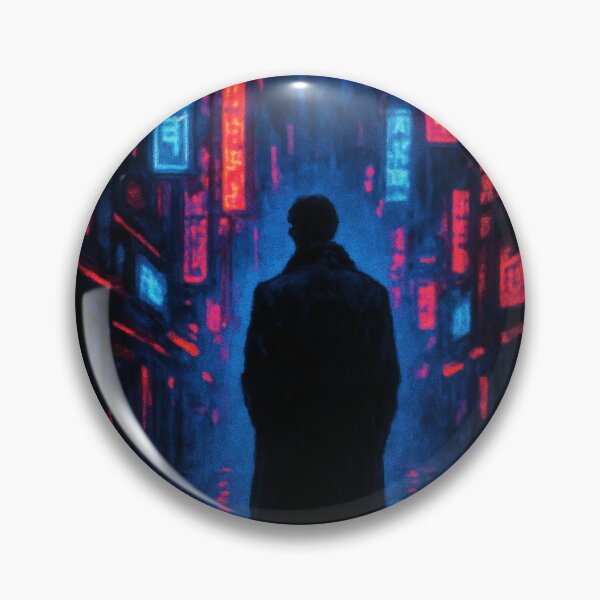 Item preview, Cyberpunk Solitude / Rainy Night Neon City Silhouette designed and sold by calisto4u.