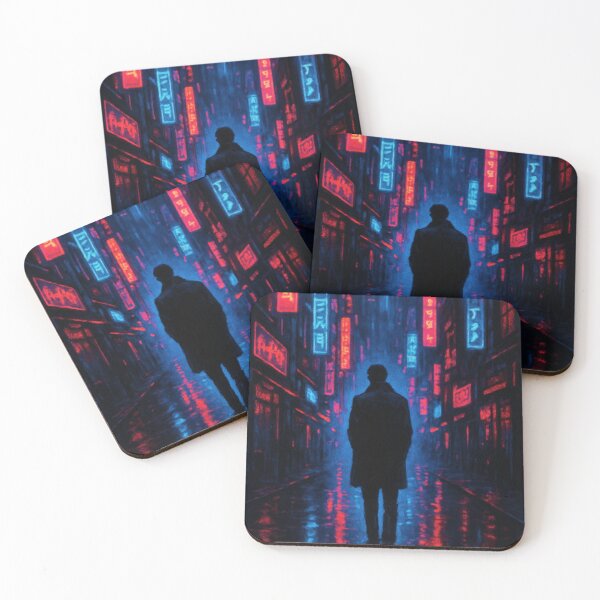 Item preview, Cyberpunk Solitude / Rainy Night Neon City Silhouette designed and sold by calisto4u.