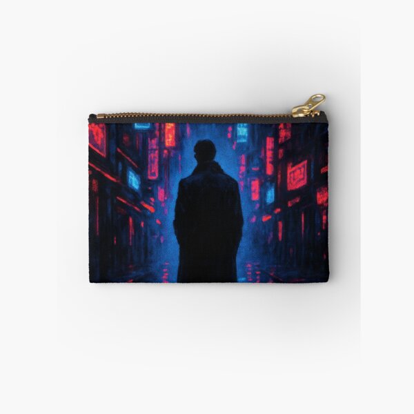 Item preview, Cyberpunk Solitude / Rainy Night Neon City Silhouette designed and sold by calisto4u.