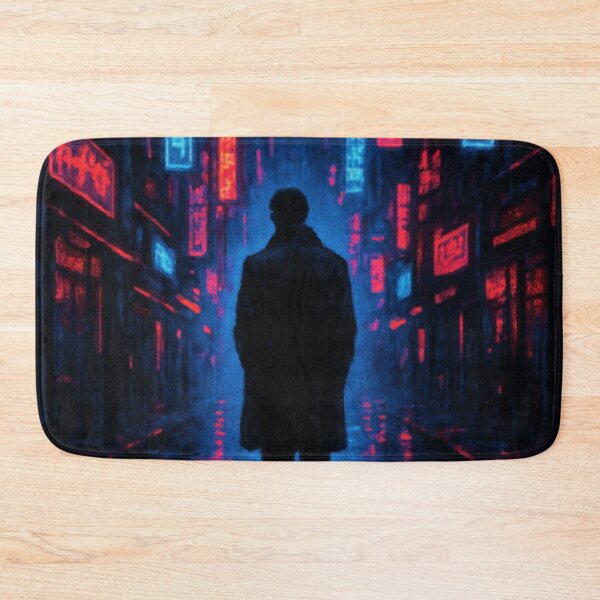 Item preview, Cyberpunk Solitude / Rainy Night Neon City Silhouette designed and sold by calisto4u.