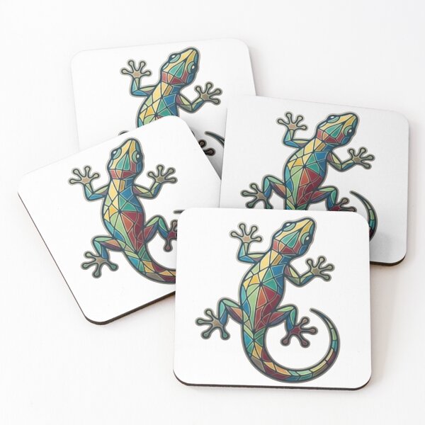 Item preview, Stained Glass Geometric Gecko - Colorful Mosaic Reptile designed and sold by Fox-printing.