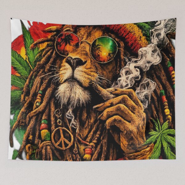 Item preview, Smoking Lion of Judah in Rasta Colors designed and sold by Shirtaholism.