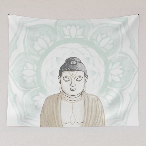 Item preview, Buddha Padma Watercolor - Dove Slate Dove - Mint Halo designed and sold by Irene Estelle.