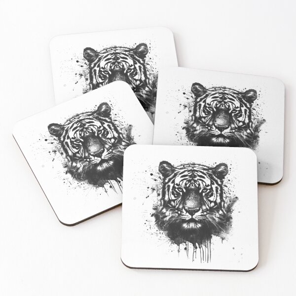 Item preview, Tiger Face Ink Splash Wild Animal Black and White Design designed and sold by inkoutninja.