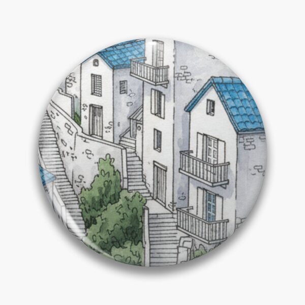 Item preview, Illustrated Mediterranean Coastal Village | White Houses Facing the Sea designed and sold by HeyHas.