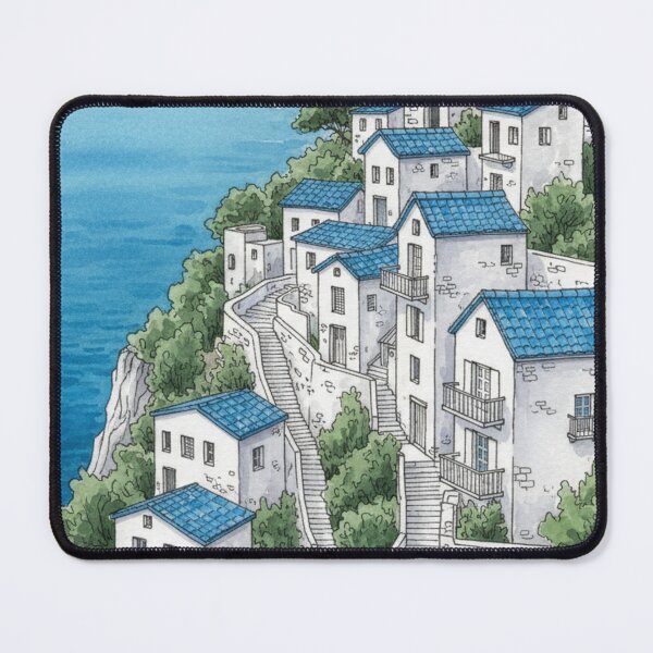 Item preview, Illustrated Mediterranean Coastal Village | White Houses Facing the Sea designed and sold by HeyHas.