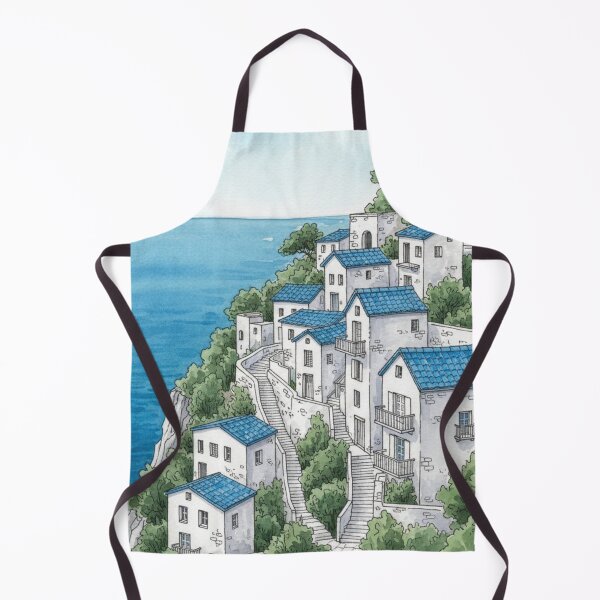 Item preview, Illustrated Mediterranean Coastal Village | White Houses Facing the Sea designed and sold by HeyHas.