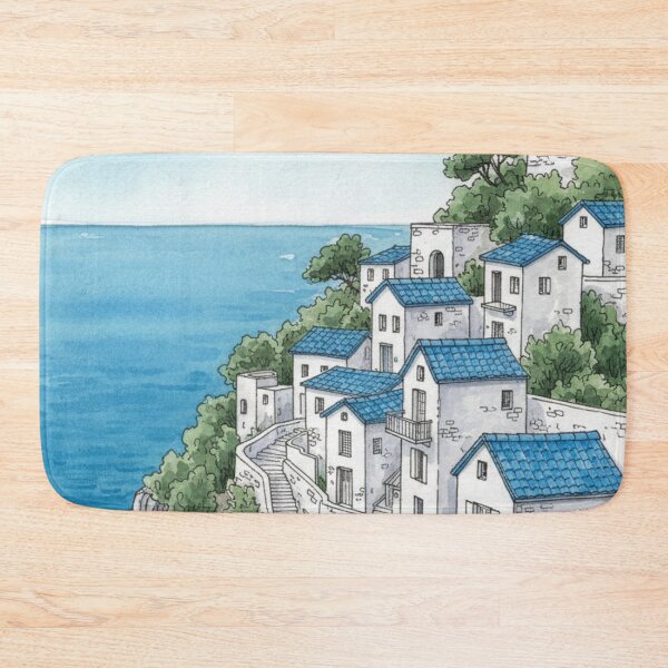 Item preview, Illustrated Mediterranean Coastal Village | White Houses Facing the Sea designed and sold by HeyHas.