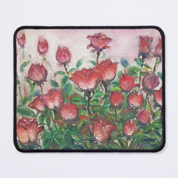 Item preview, I painted the red roses blossoming in the rose garden on canvas in oil. designed and sold by oriondoor.