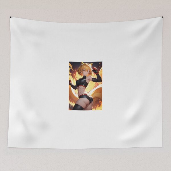 Item preview, Fiery Kitsune Warrior Shisato Sakime – Athletic Anime Fox Girl Art designed and sold by iloveanimechibi.