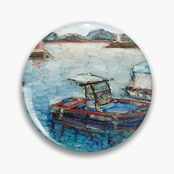 Item preview, Moored Boats and Reflections – Plein Air Harbor Oil Painting designed and sold by oriondoor.