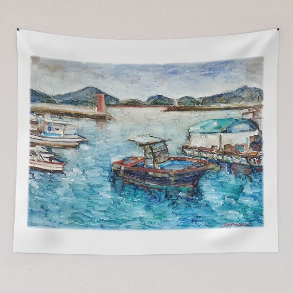 Item preview, Moored Boats and Reflections – Plein Air Harbor Oil Painting designed and sold by oriondoor.