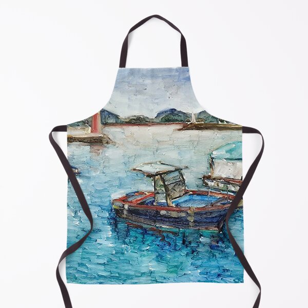 Item preview, Moored Boats and Reflections – Plein Air Harbor Oil Painting designed and sold by oriondoor.