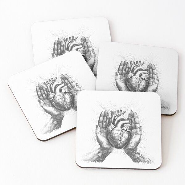 Item preview, Anatomical Heart in Hands Sacred Healing Illustration Black and White Art designed and sold by inkoutninja.
