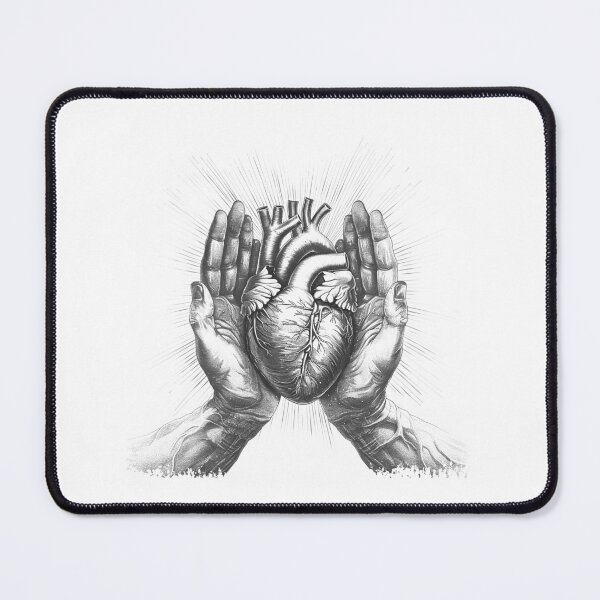 Item preview, Anatomical Heart in Hands Sacred Healing Illustration Black and White Art designed and sold by inkoutninja.