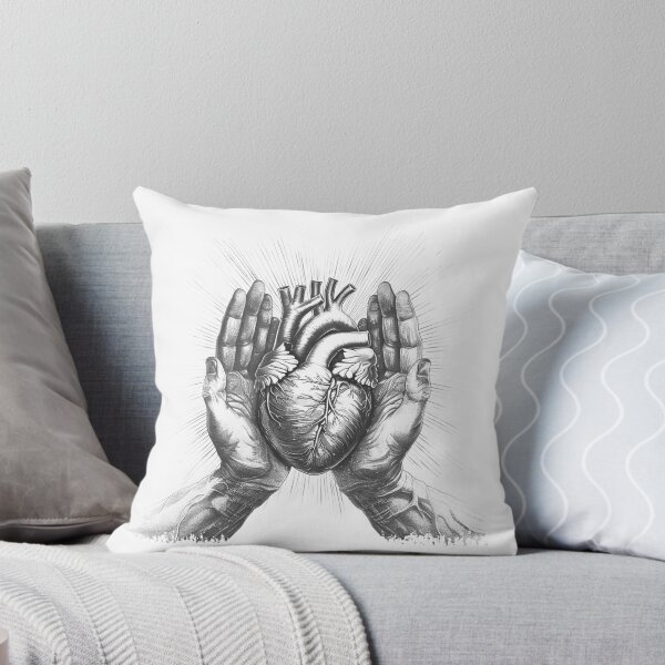 Item preview, Anatomical Heart in Hands Sacred Healing Illustration Black and White Art designed and sold by inkoutninja.