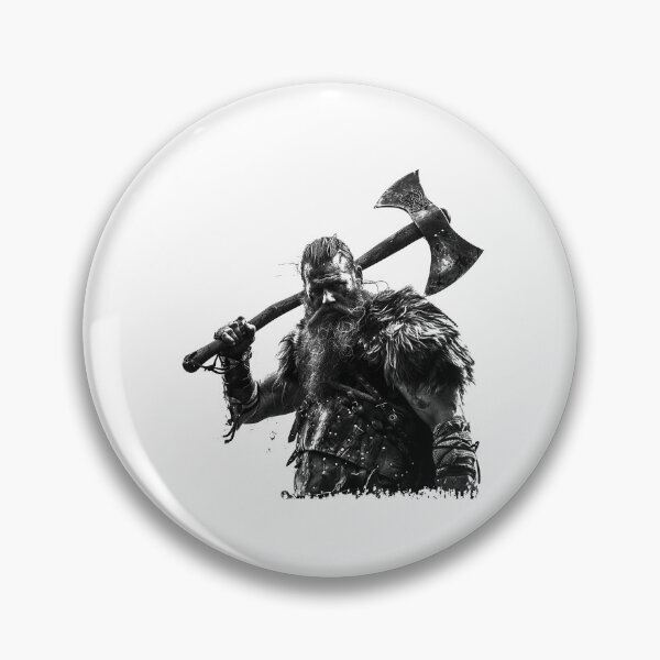 Item preview, Viking Warrior with Battle Axe Norse Barbarian Black and White Dark Art designed and sold by inkoutninja.