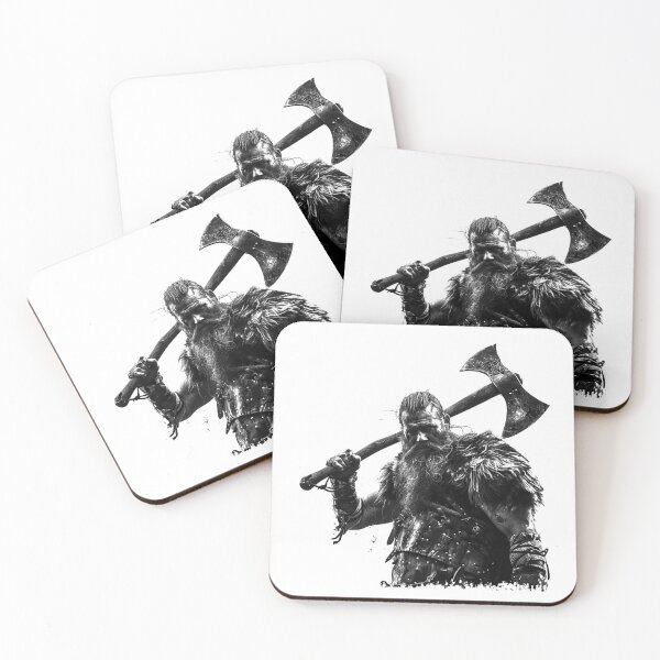 Item preview, Viking Warrior with Battle Axe Norse Barbarian Black and White Dark Art designed and sold by inkoutninja.