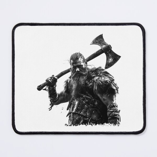 Item preview, Viking Warrior with Battle Axe Norse Barbarian Black and White Dark Art designed and sold by inkoutninja.