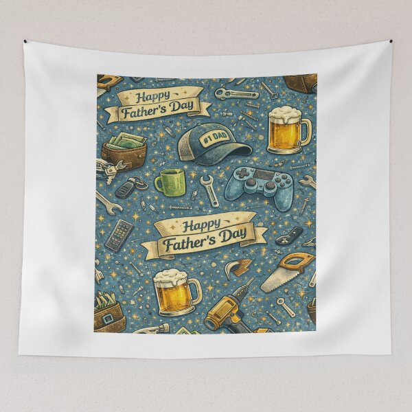 Item preview, Happy Father’s Day Pattern – Dad Tools and Beer Vintage Design designed and sold by Aura.Creative.