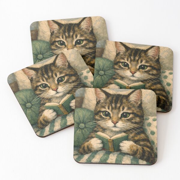 Item preview, Cute Cat Reading Book – Cozy Vintage Storybook Illustration designed and sold by Luvahawb.