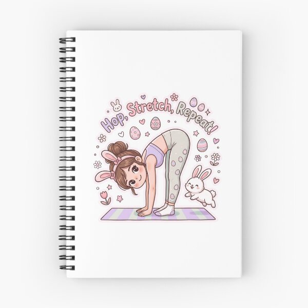 Item preview, Cute Easter Pilates Girl | “Hop, Stretch, Repeat” Kawaii Fitness Design | Bunny & Egg Workout Illustration designed and sold by TeeUp2.