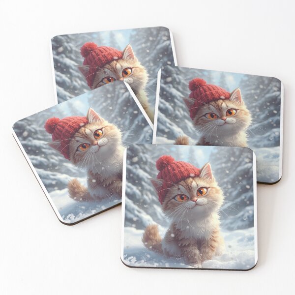 Item preview, Cute Fluffy Kitten in Red Winter Toque Snow Art designed and sold by Falconwolf.