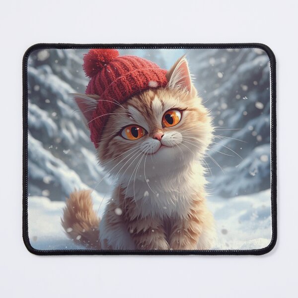 Item preview, Cute Fluffy Kitten in Red Winter Toque Snow Art designed and sold by Falconwolf.