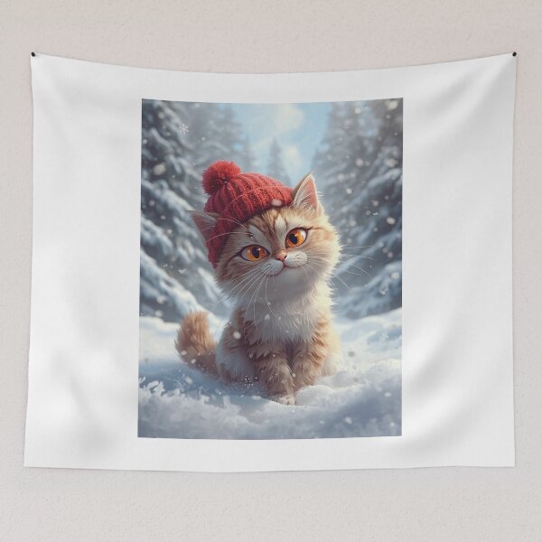 Item preview, Cute Fluffy Kitten in Red Winter Toque Snow Art designed and sold by Falconwolf.