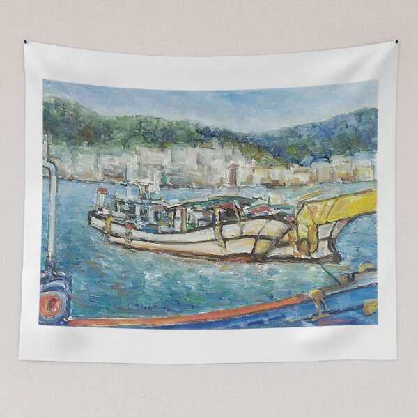 Item preview, Moored Fishing Boats and Water Reflections – On-Site Oil Painting designed and sold by oriondoor.