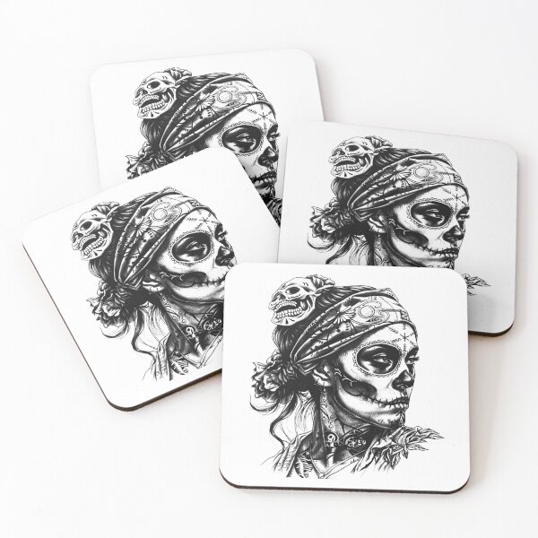 Item preview, Sugar Skull Woman Portrait Gothic Dia de los Muertos Black and White Art designed and sold by inkoutninja.