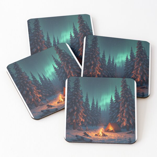 Item preview, Cozy Winter Camping Campfire Tent Snowy Forest Art designed and sold by Falconwolf.