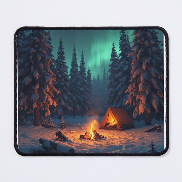 Item preview, Cozy Winter Camping Campfire Tent Snowy Forest Art designed and sold by Falconwolf.
