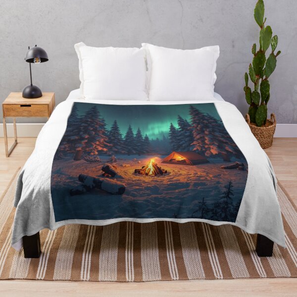 Item preview, Cozy Winter Camping Campfire Tent Snowy Forest Art designed and sold by Falconwolf.