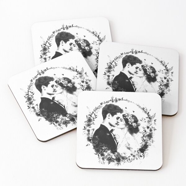 Item preview, Romantic Wedding Couple Floral Portrait Black and White Love Art designed and sold by inkoutninja.