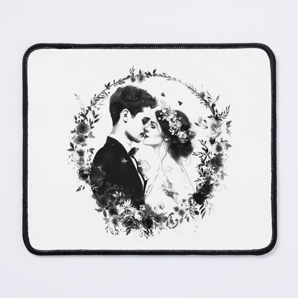 Item preview, Romantic Wedding Couple Floral Portrait Black and White Love Art designed and sold by inkoutninja.