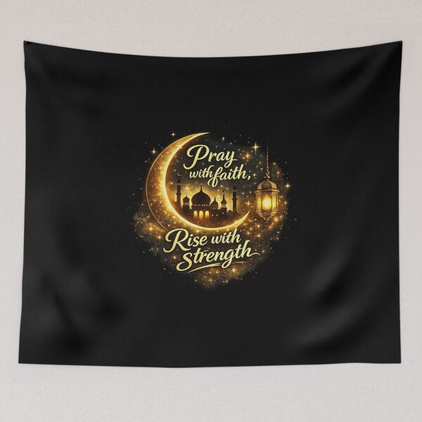 Item preview, Pray With Faith Rise With Strength – Islamic Crescent Moon Lantern Motivational Sticker designed and sold by CutePearlStudio.