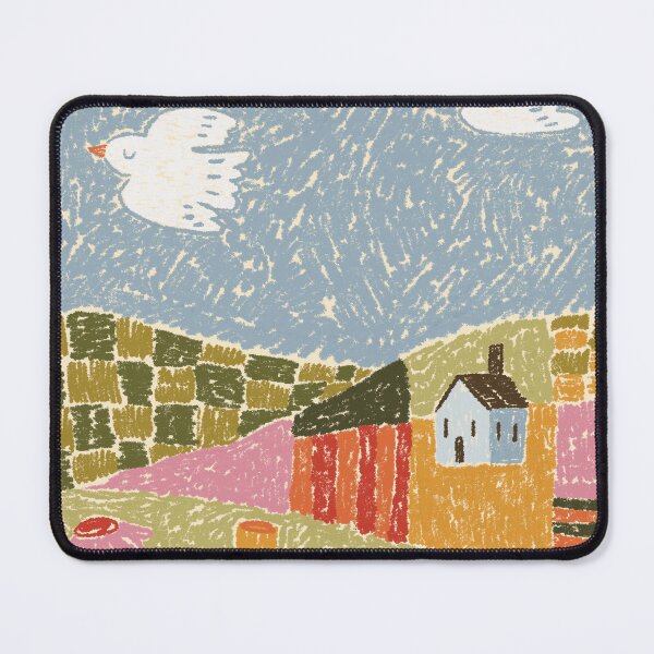 Item preview, Folk Art Landscape | Quilt-Inspired Colorful Wall Art | Oil Pastel Style designed and sold by KitschByKate.